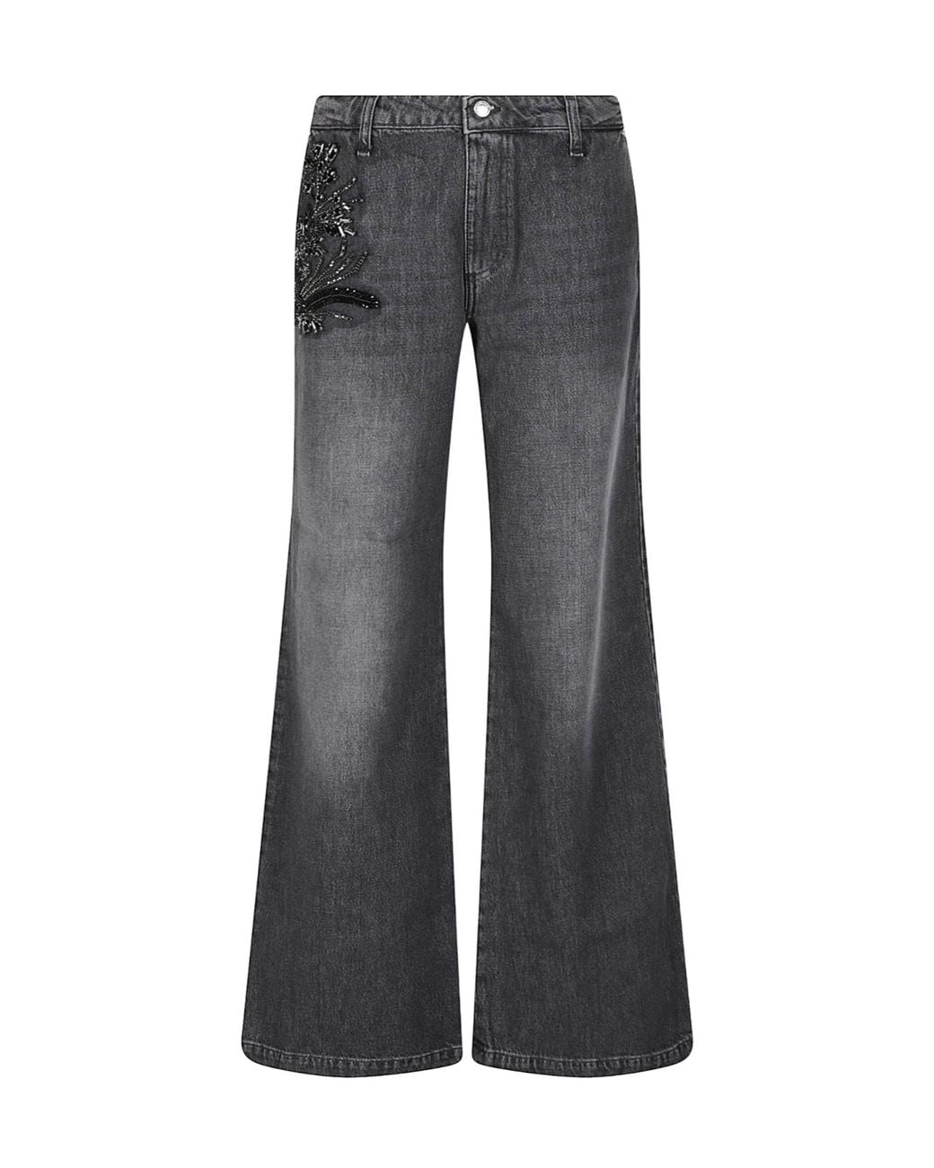 ERMANNO FIRENZE Gray Embellished Wide-Leg Jeans
