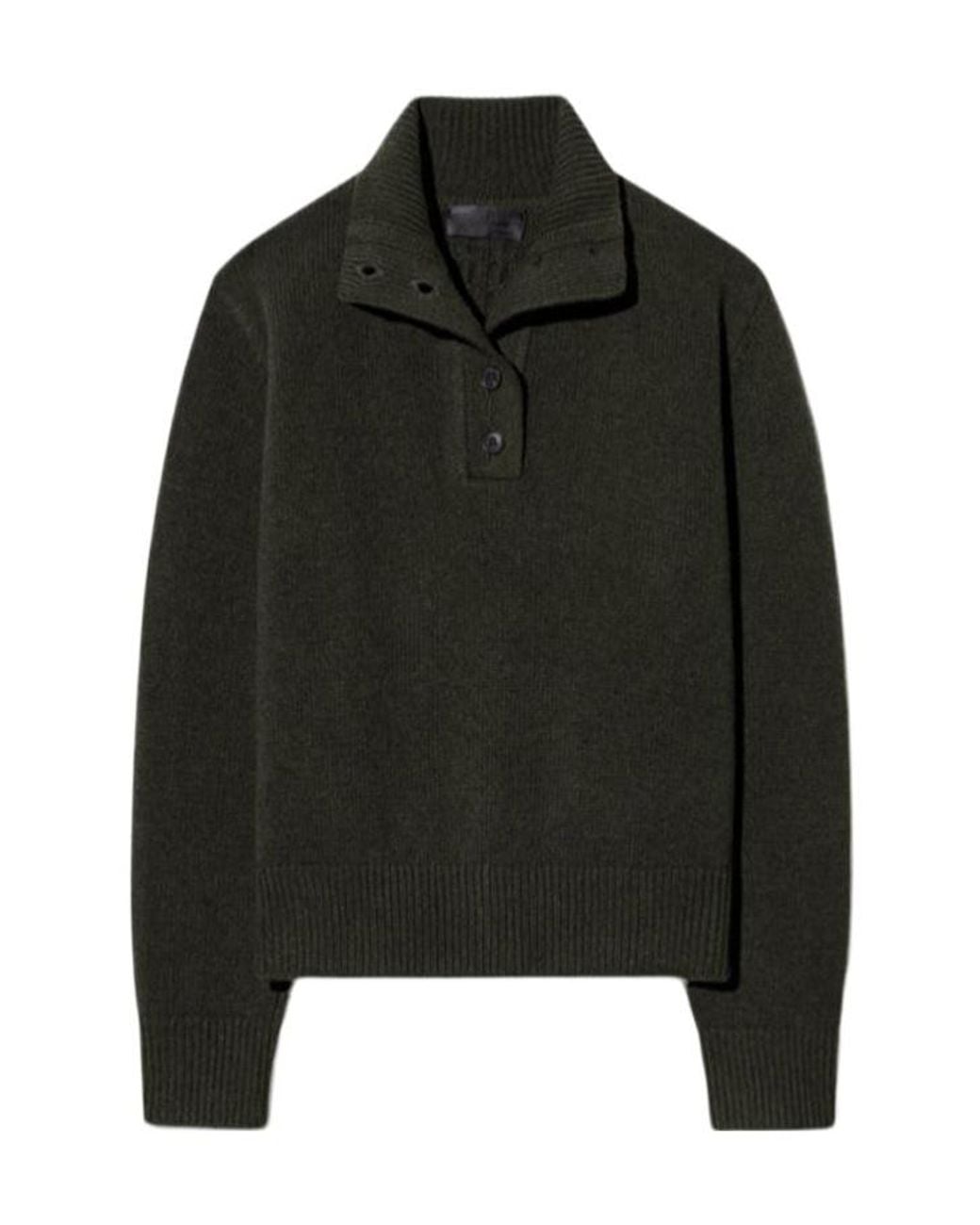 Nili Lotan Black Button-Placket High-Neck Sweater