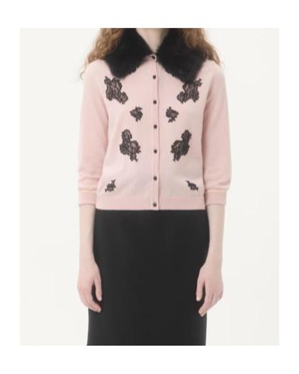 Valentino Pink Lace Embellished Button-Up Cardigan