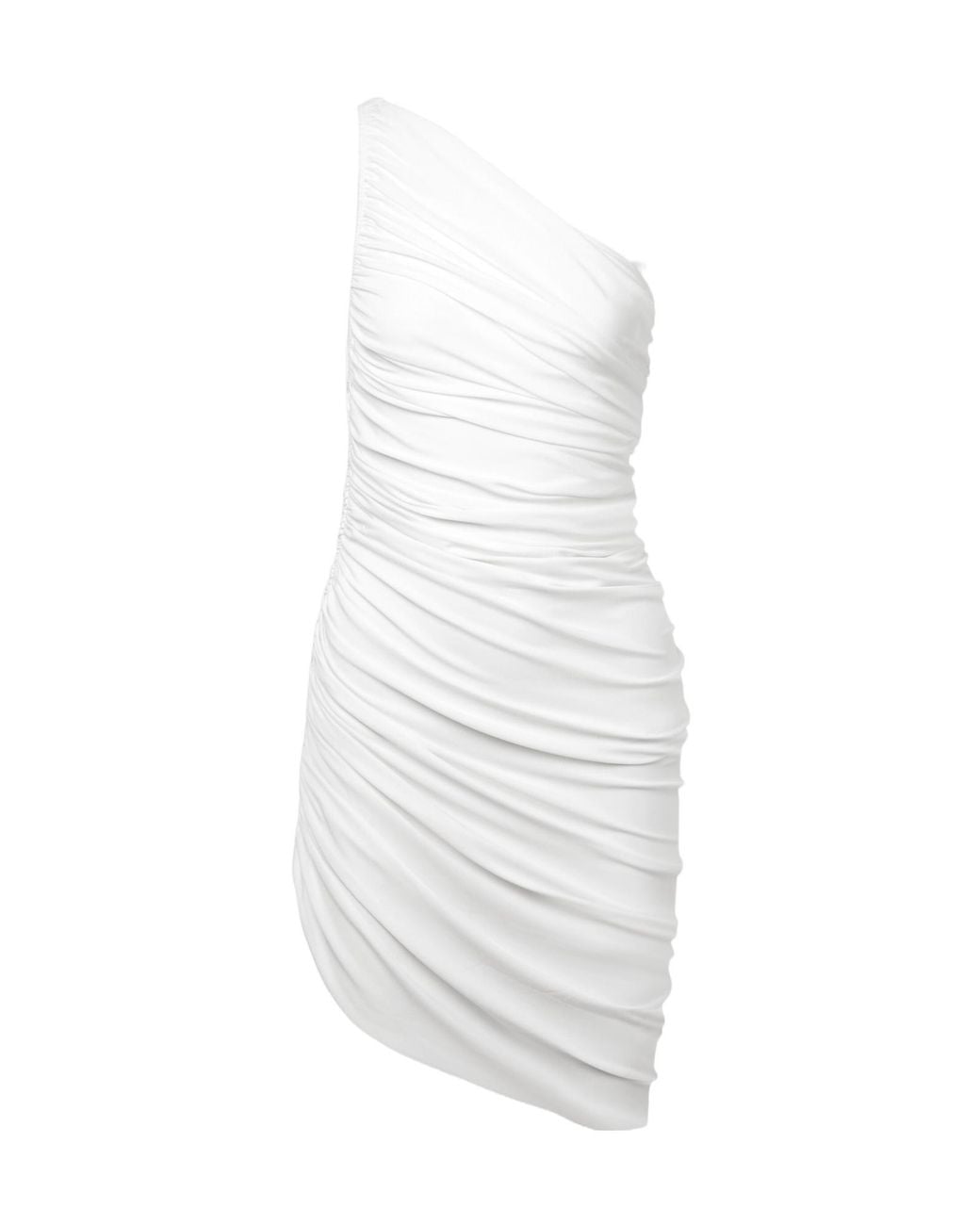 Norma Kamali White Diana One-Shoulder Ruched Mini Dress