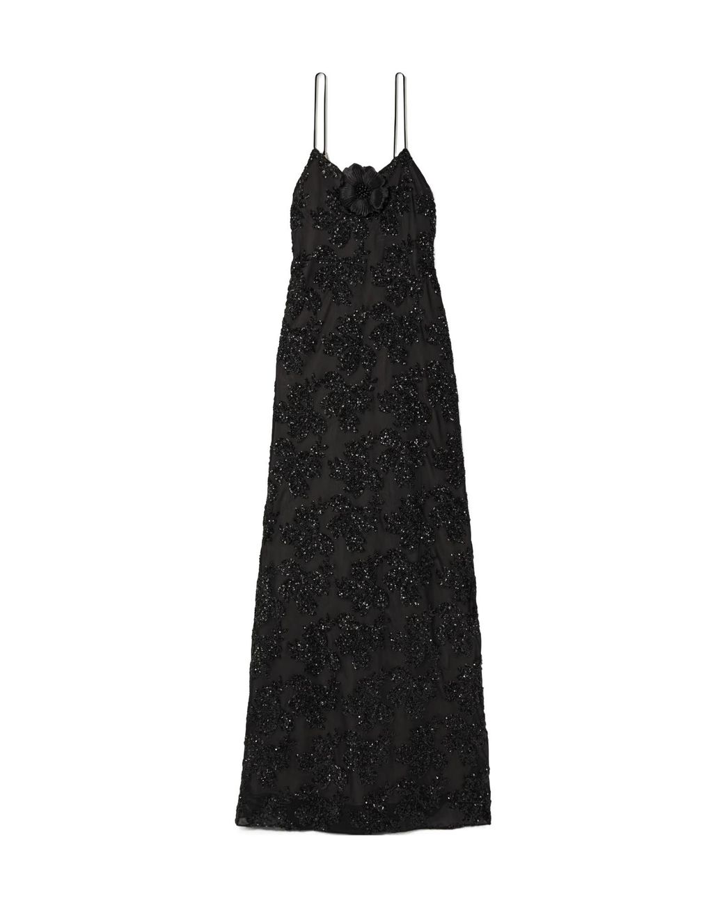 Rodarte Black Embellished Silk-Trimmed Voile Gown