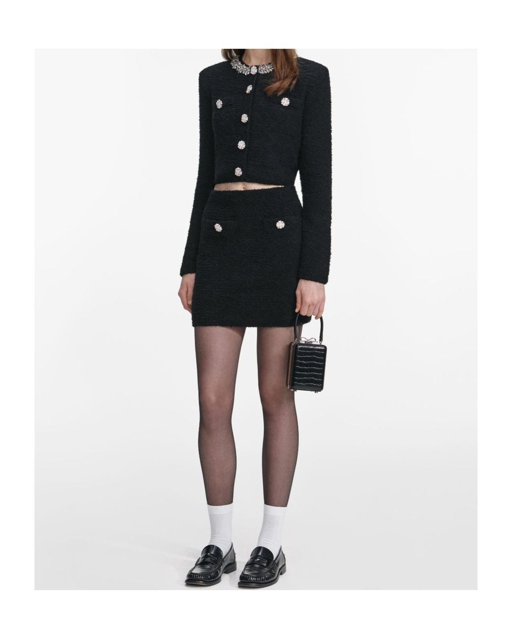 Self-Portrait Black Embellished Crewneck Cardigan