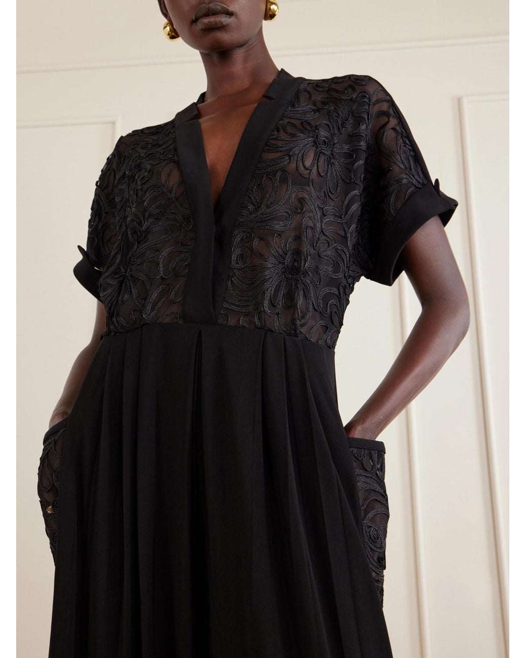 Norma Kamali Black Embroidered Velvet Jumpsuit