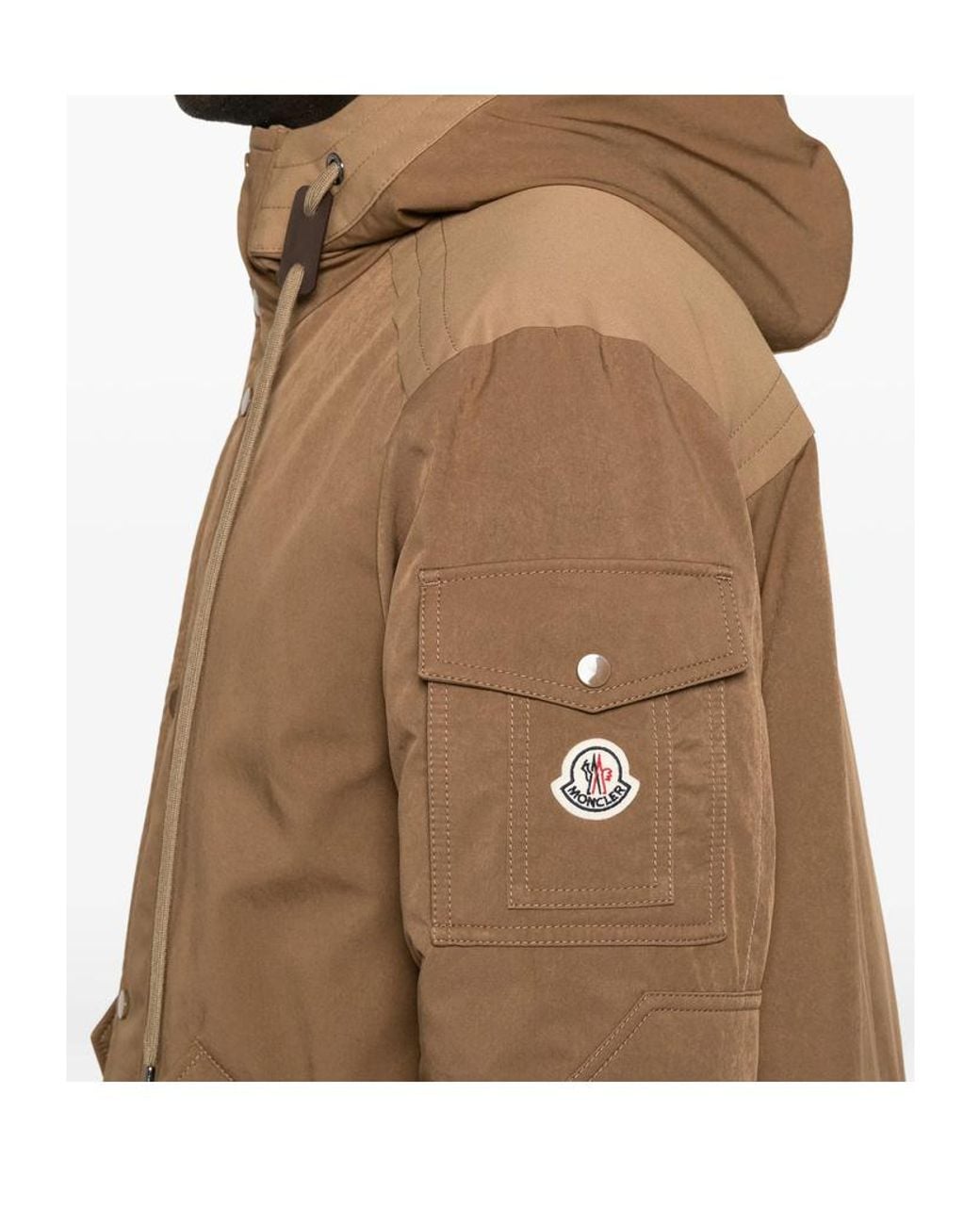 Moncler Brown Hooded Logo-Patch Coat for men