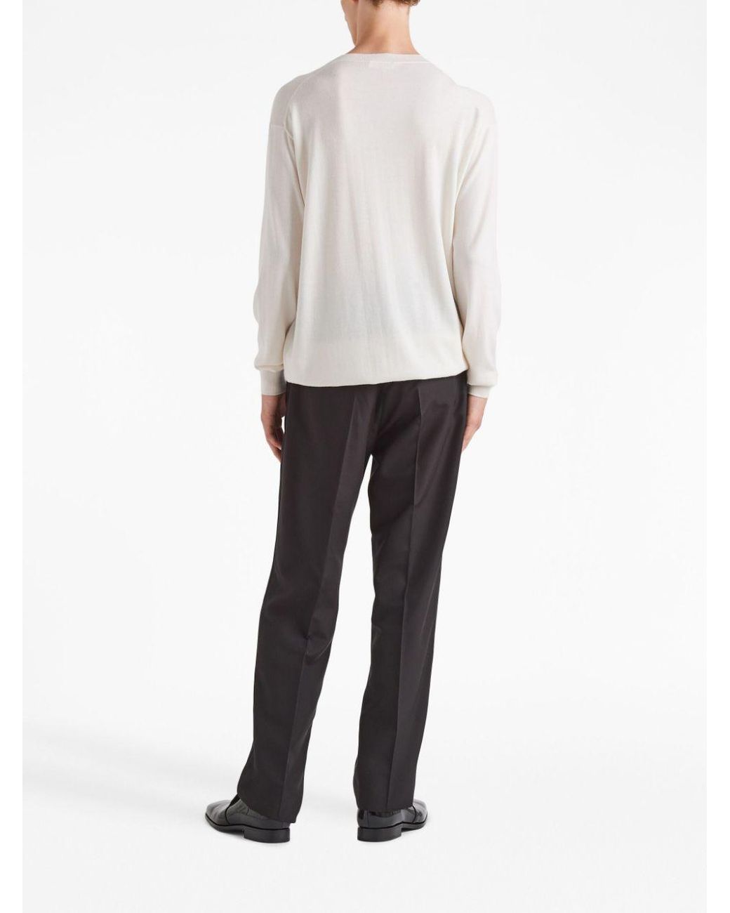 Prada White Long-Sleeved V-Neck Jumper for men