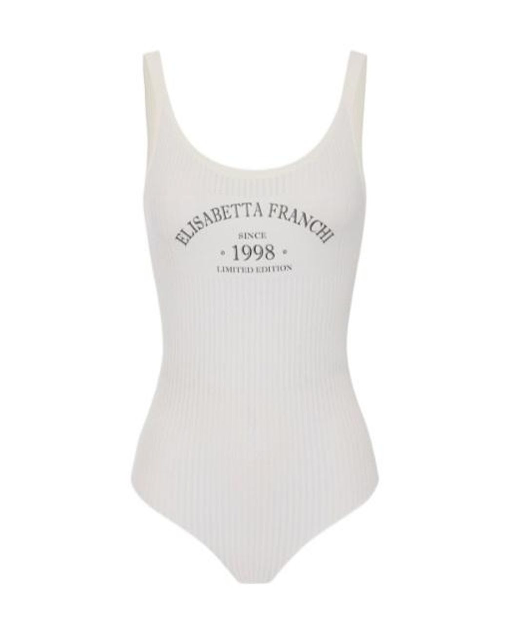 Elisabetta Franchi White Logo-Detail Ribbed Bodie