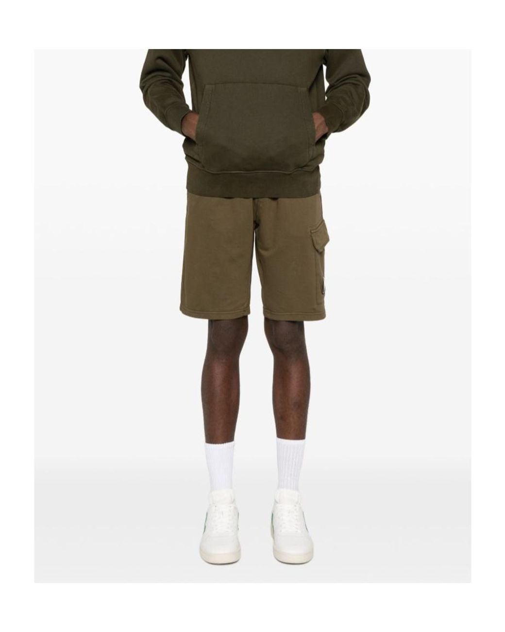 C P Company Green Light Fleece Cargo Lens Sweatshorts for men