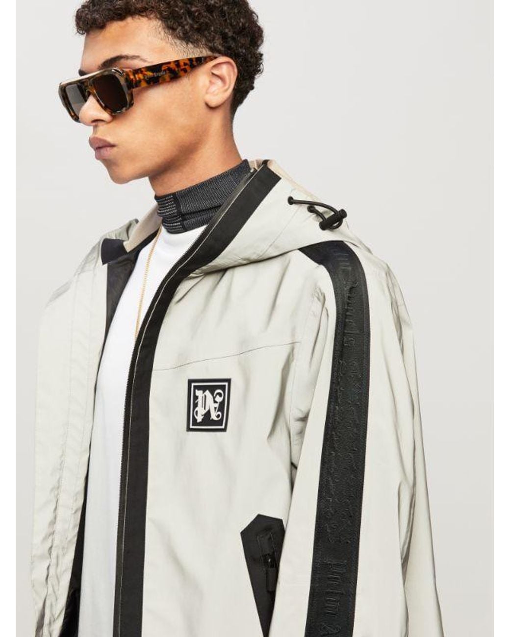 Palm Angels Brown Logo Patch Hooded Jacket for men