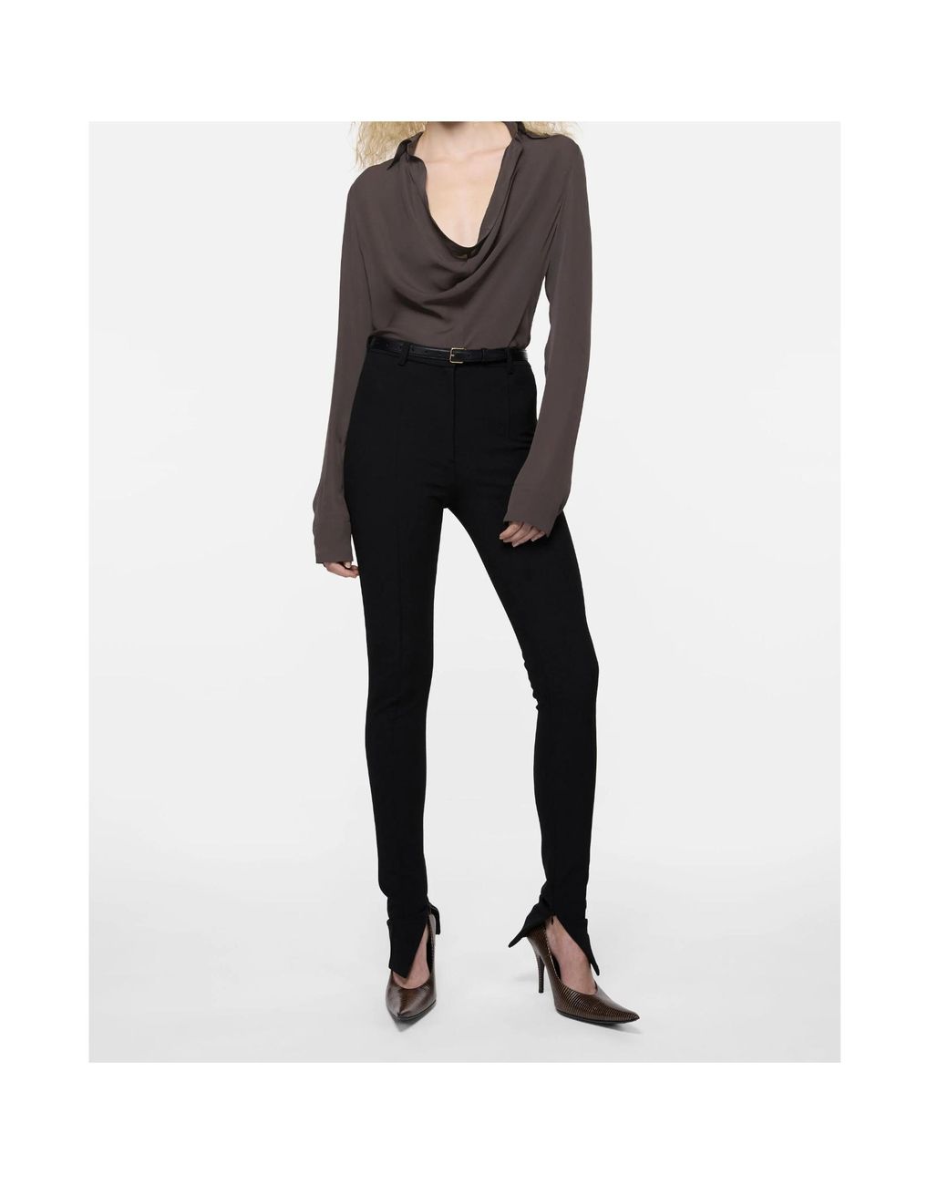 Acne Gray Cowl Neck Draped Blouse