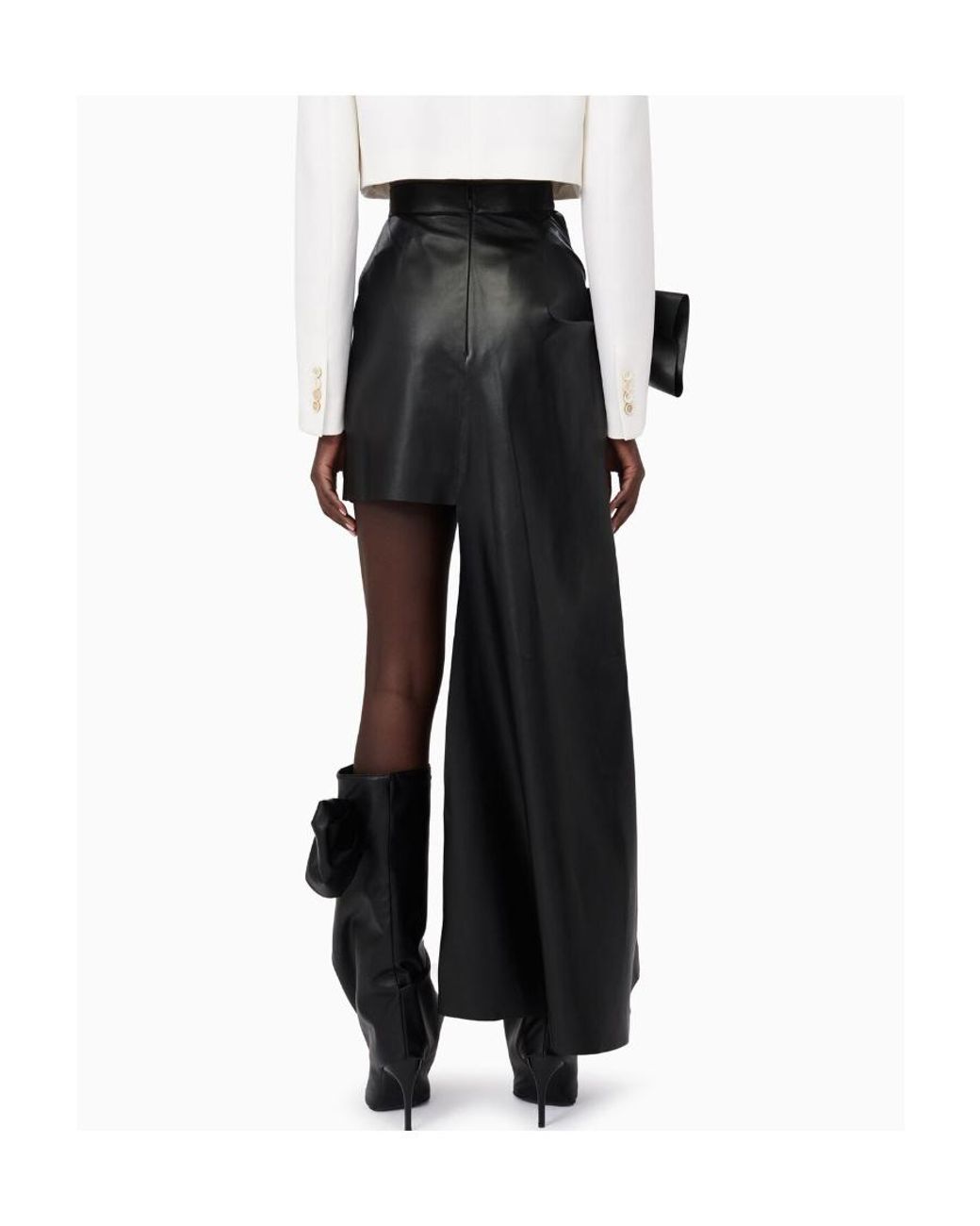 McQueen Black Knotted Drape Leather Mini Skirt