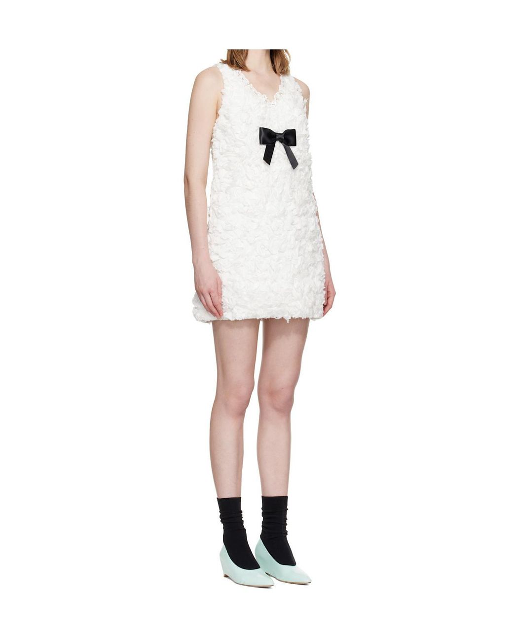 ShuShu/Tong White Ruffle-Detail Bow-Embellished Dress