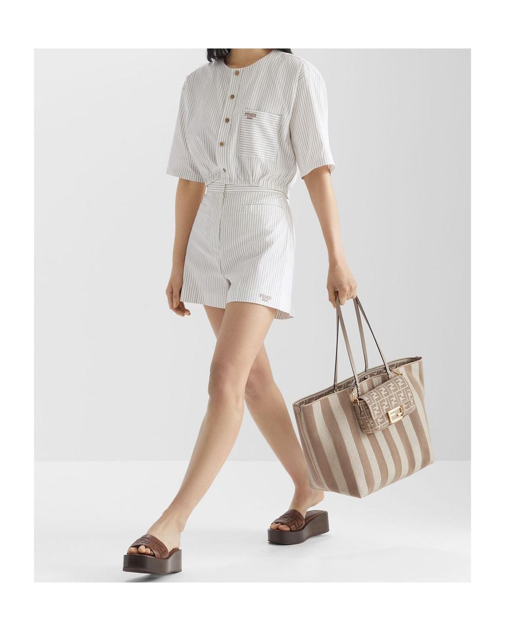 Fendi Metallic Dove Denim-Effect Ff Jacquard Bag