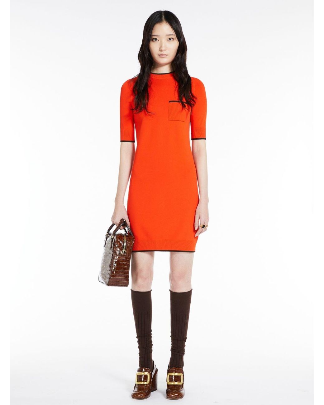Sportmax Orange Stretch Knitted Dress