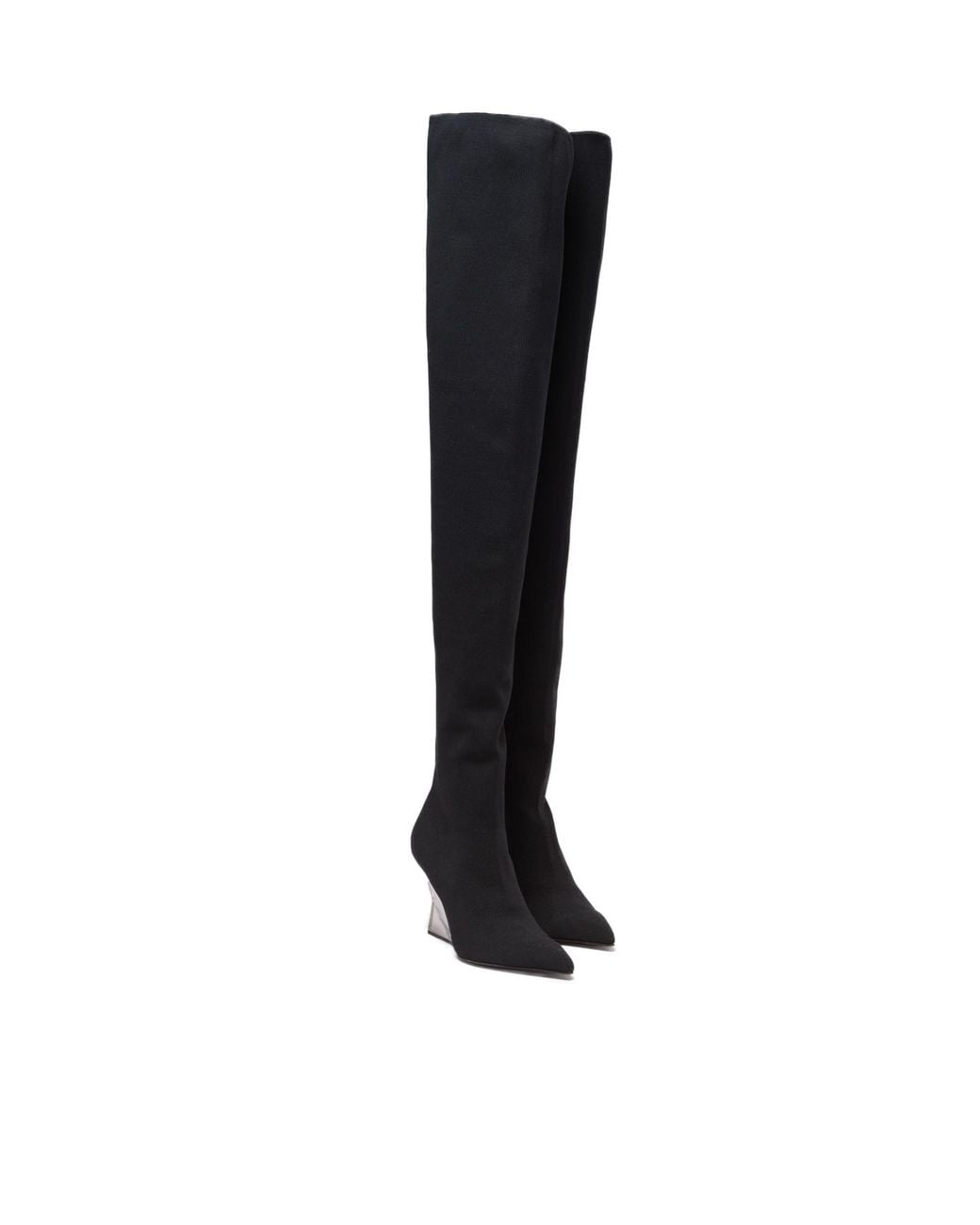Balmain Black Wedge Knit Thigh-High Boots