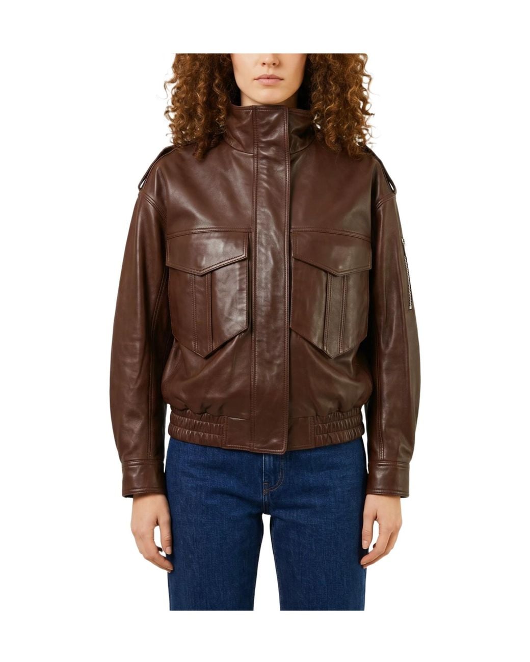 Frankie Shop Brown Leather Bomber Jacket