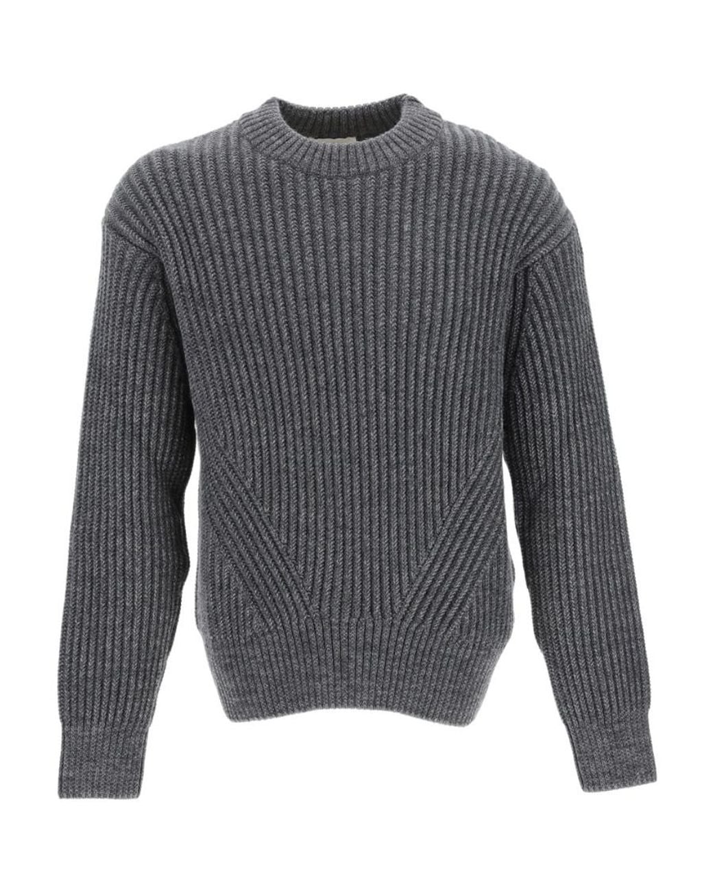 AMI Gray Ribbed-Knit Crew-Neck Jumper for men
