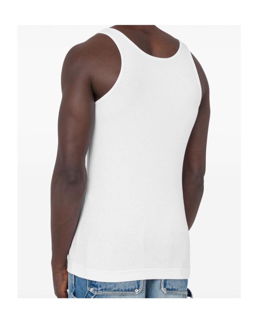 Moschino White Slogan-Printed Ribbed Tank Top for men