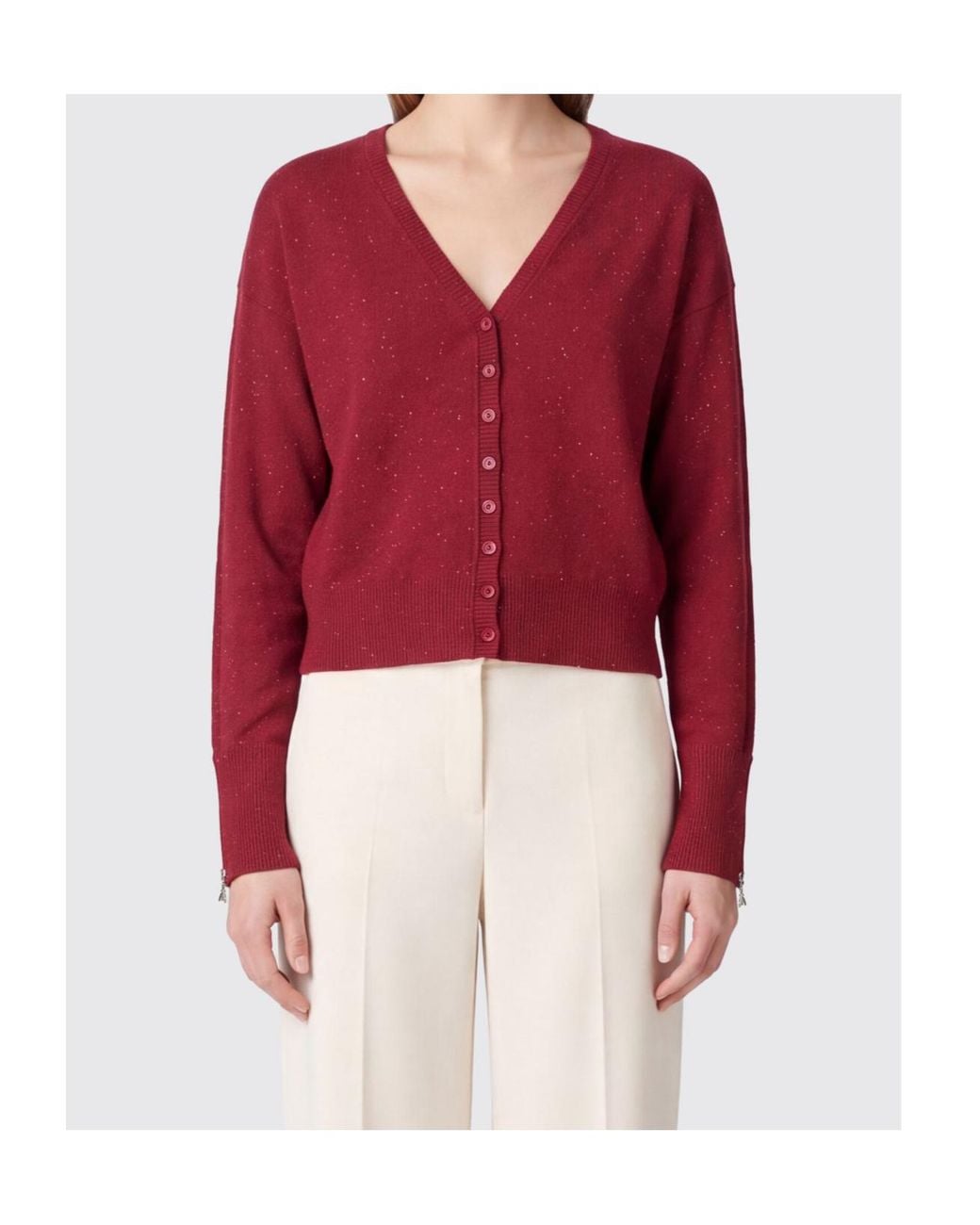 Patrizia Pepe Red Cropped Button Cardigan