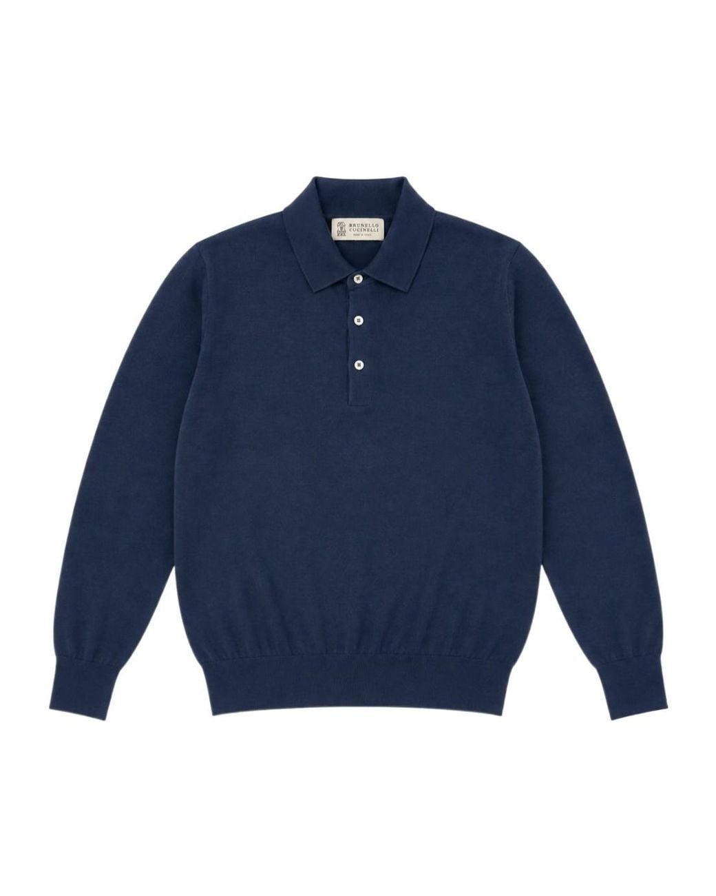 Brunello Cucinelli Blue Long-Sleeved Knitted Polo Shirt for men