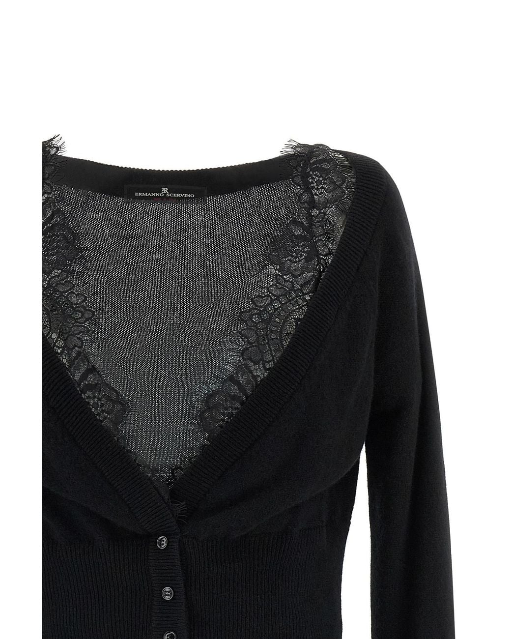 Ermanno Scervino Black Lace Trim Cropped Cardigan