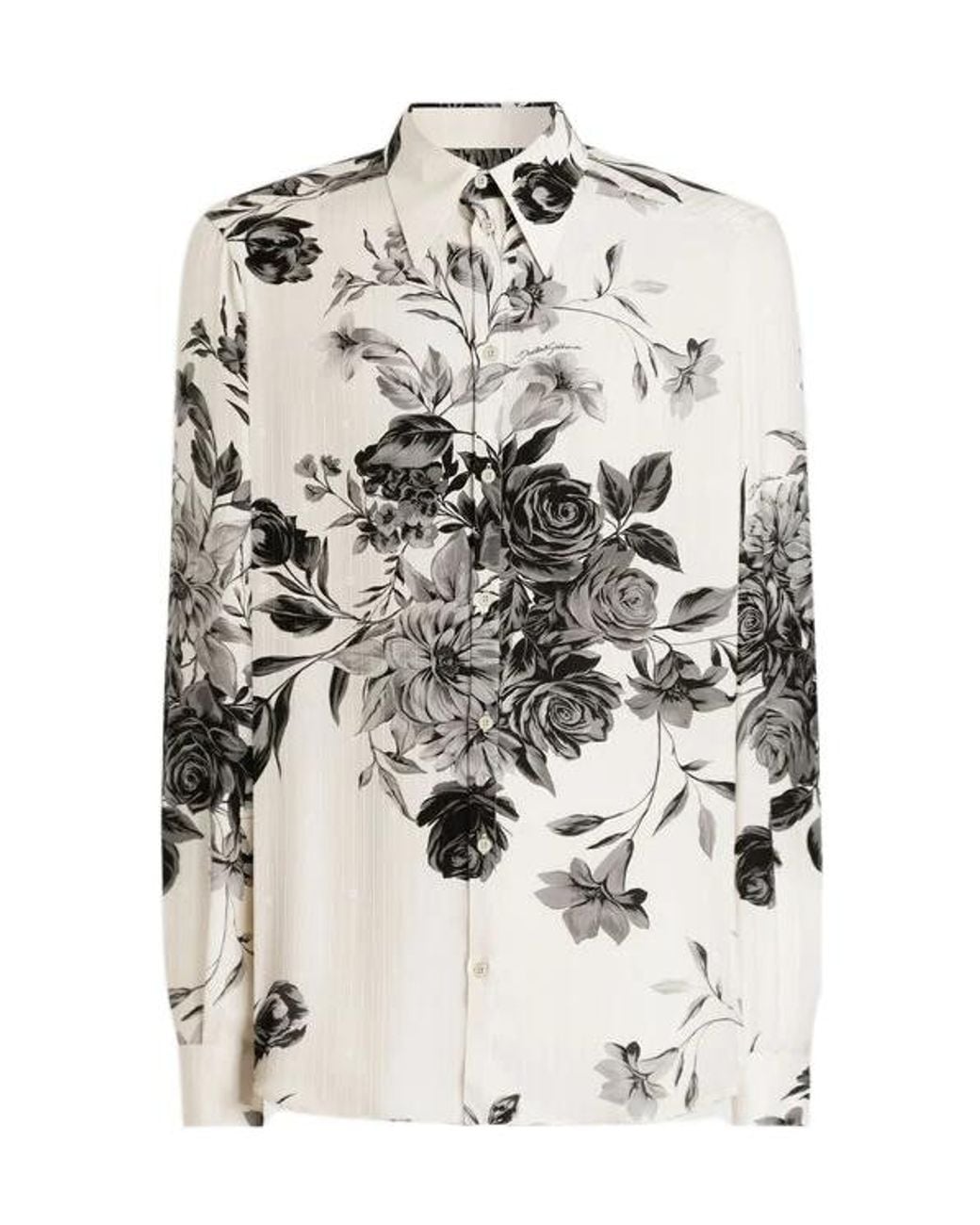 Dolce & Gabbana White Flower Bouquet-Printed Jacquard Shirt for men