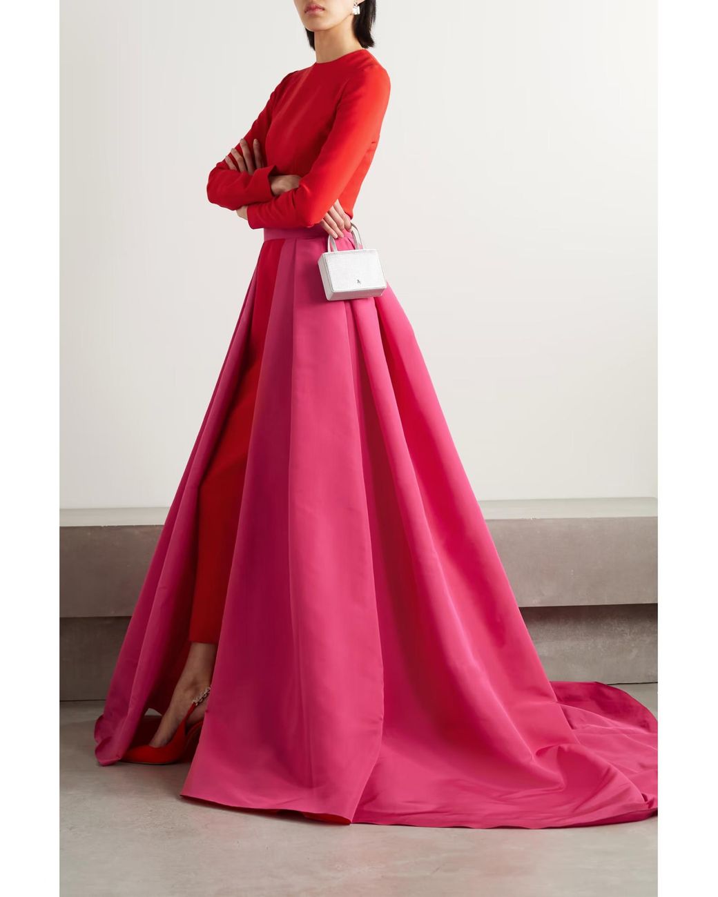 Carolina Herrera Red Convertible Color-Blocked Dress