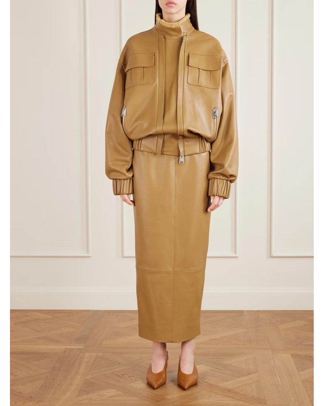 Khaite Natural Winton Patchwork Leather Midi Skirt