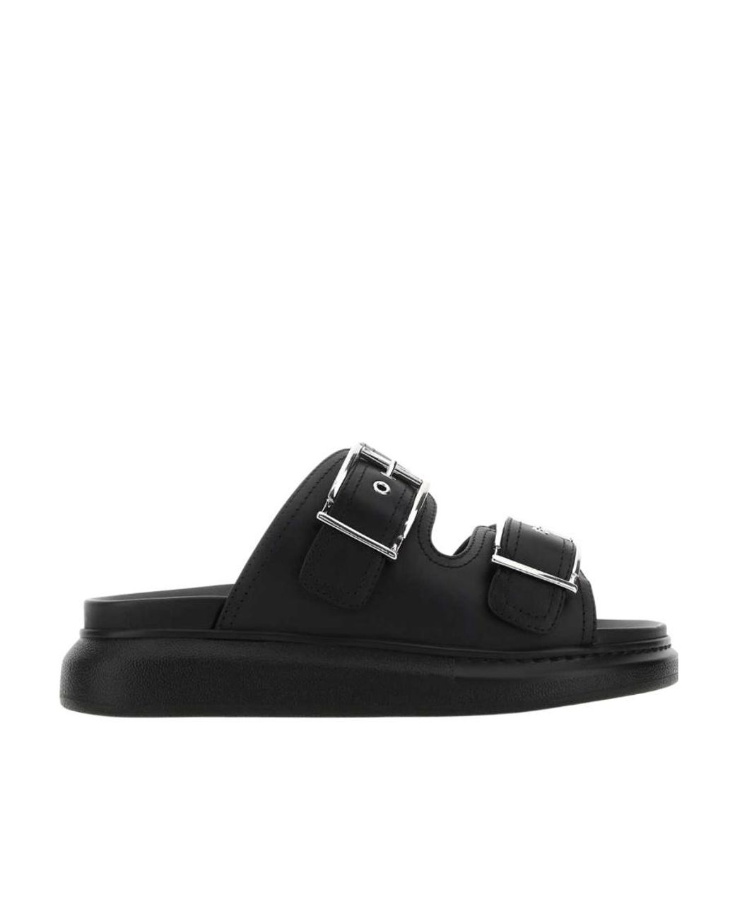 McQueen Black Buckle-Detailed Slides