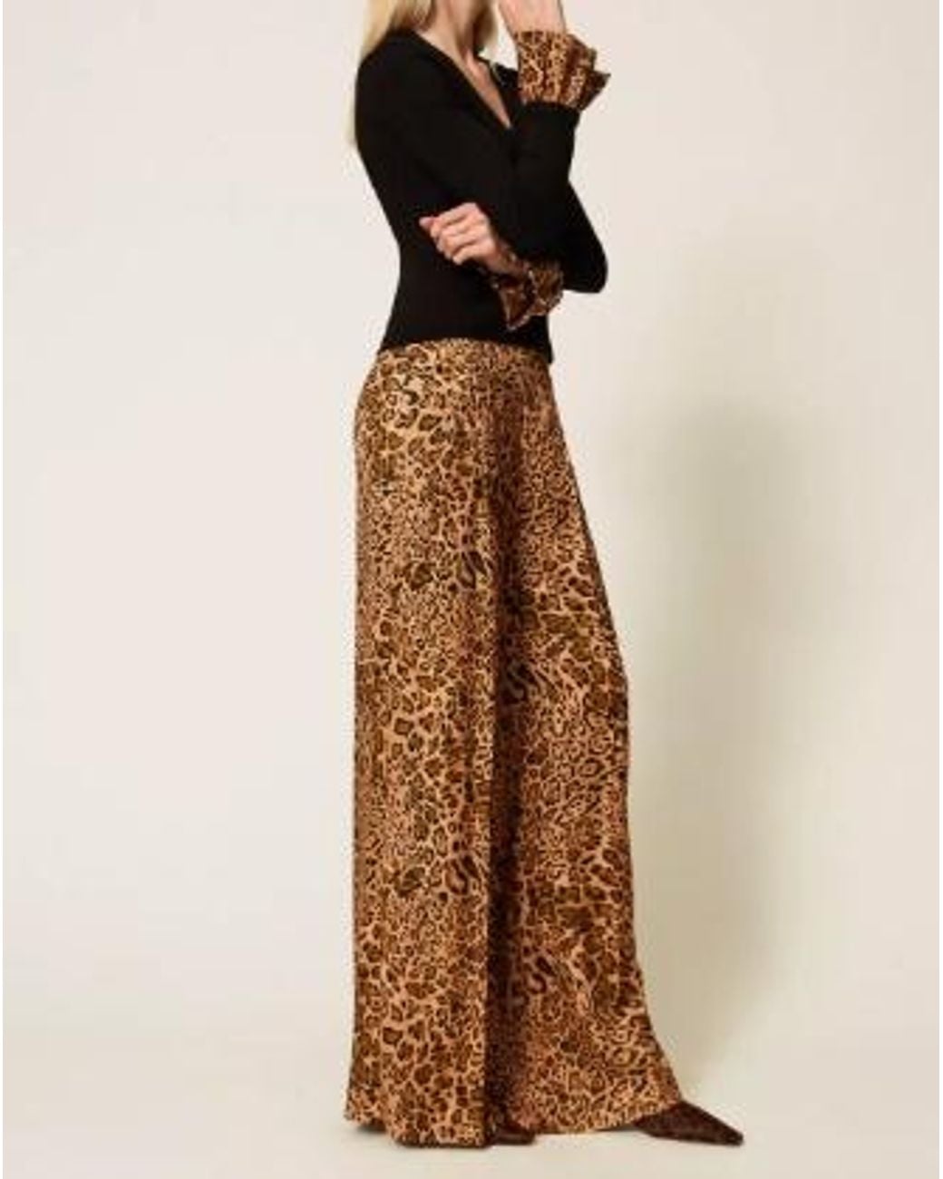 Twinset Natural Pleated Leopard-Print Trousers