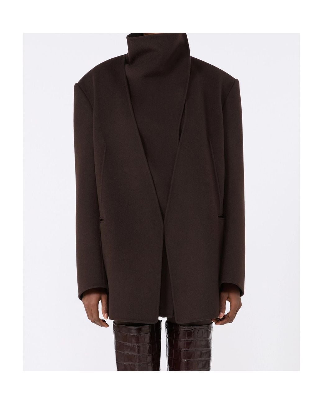 Sportmax Brown High-Neck Virgin Wool Jacket