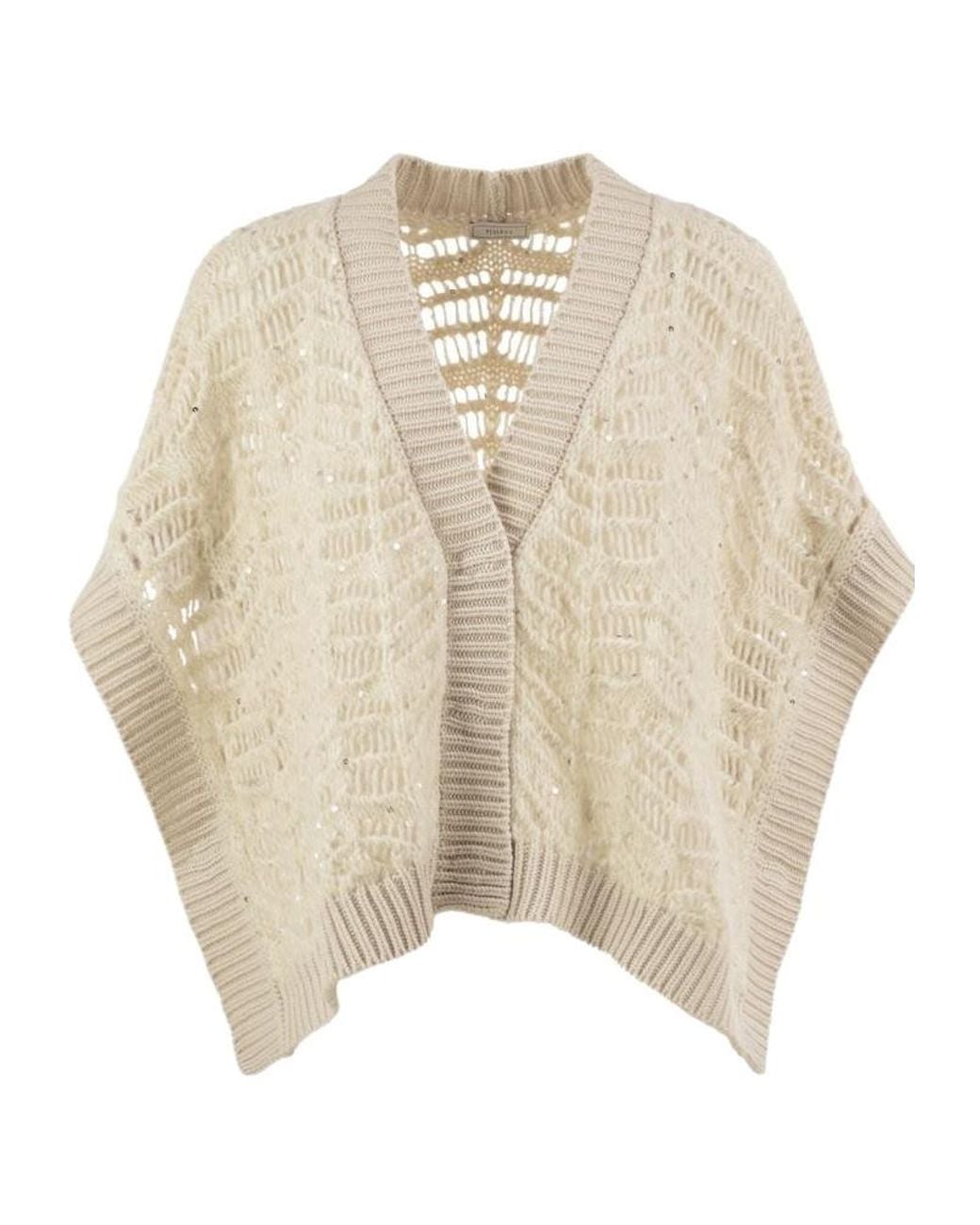 Peserico Natural Ribbed V-Neck Knit Top