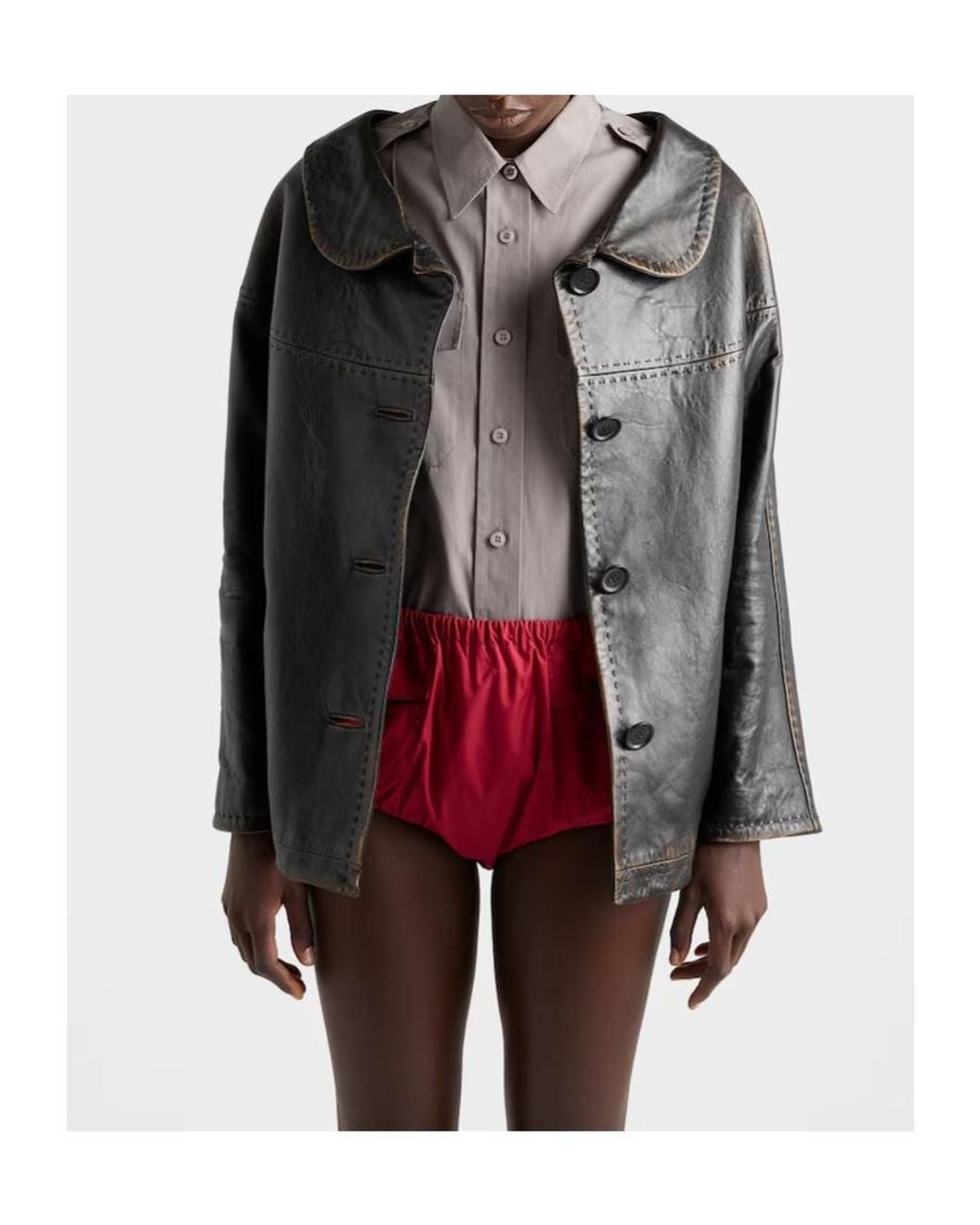 Prada Black Antiqued Nappa Leather Jacket