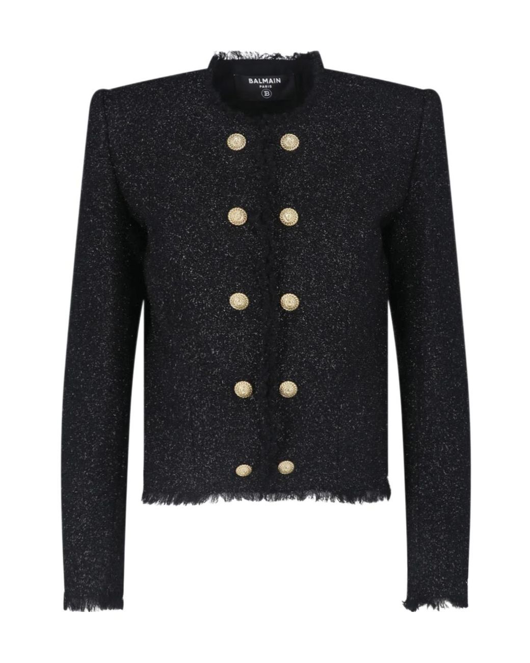 Balmain Black Frayed Hem Button Detailed Jacket