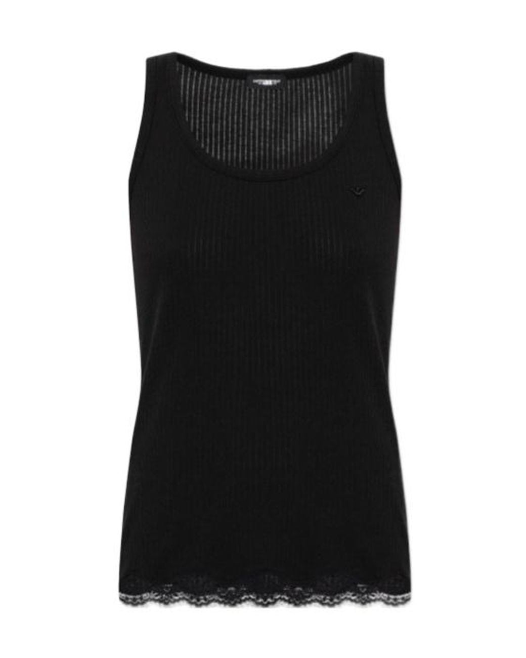 Emporio Armani Black Ribbed Lace-Trim Lingerie Top