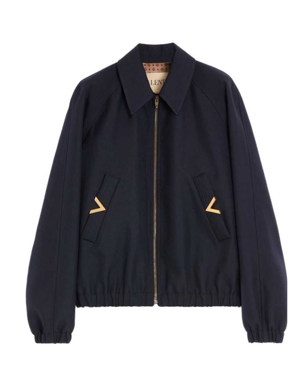 Valentino Blue Logo Plaque Zip-Up Bomber Jacket for men