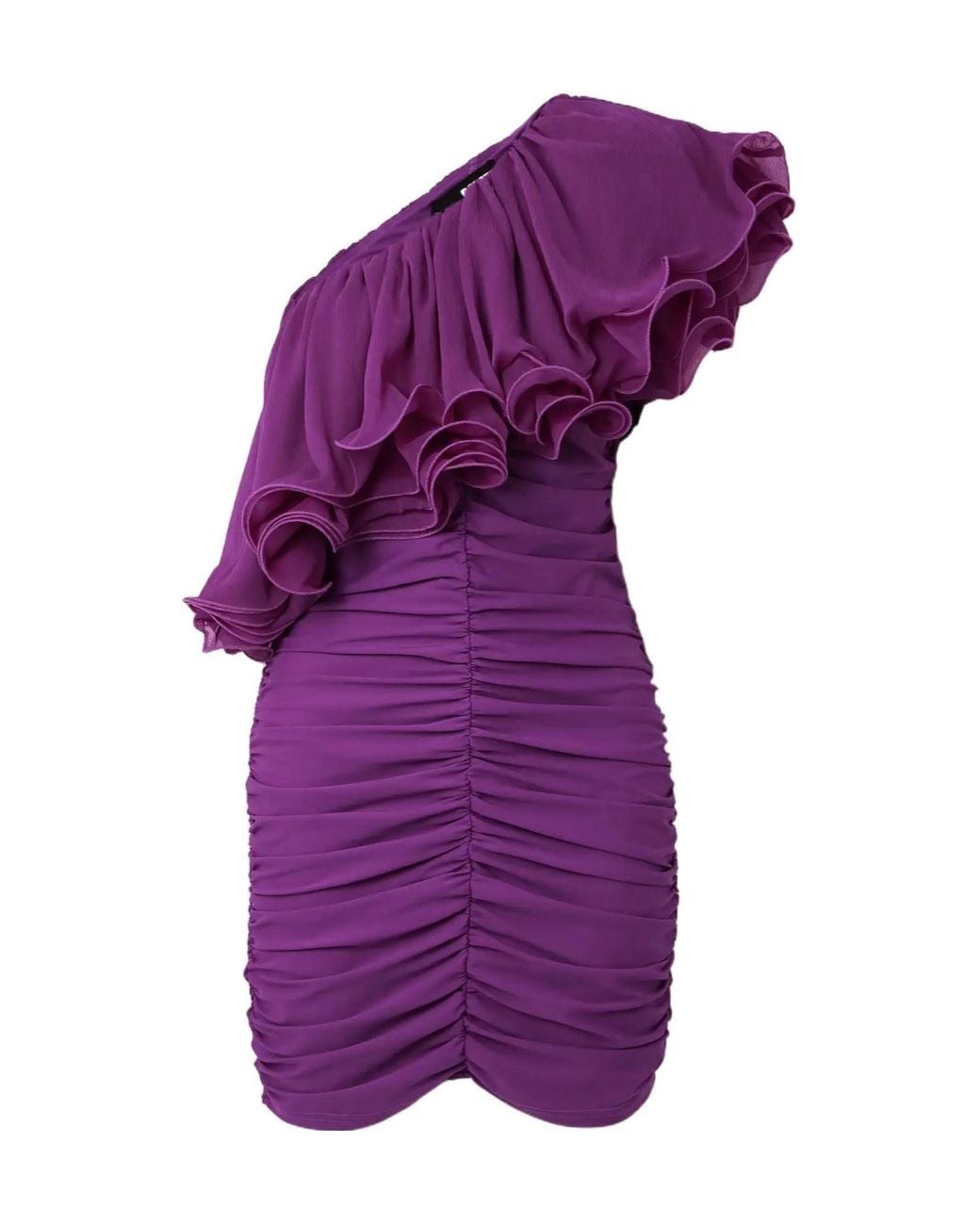 ROTATE BIRGER CHRISTENSEN Purple Net Sustain One-Shoulder Ruffled Ruched Recycled-Chiffon Mini Dress