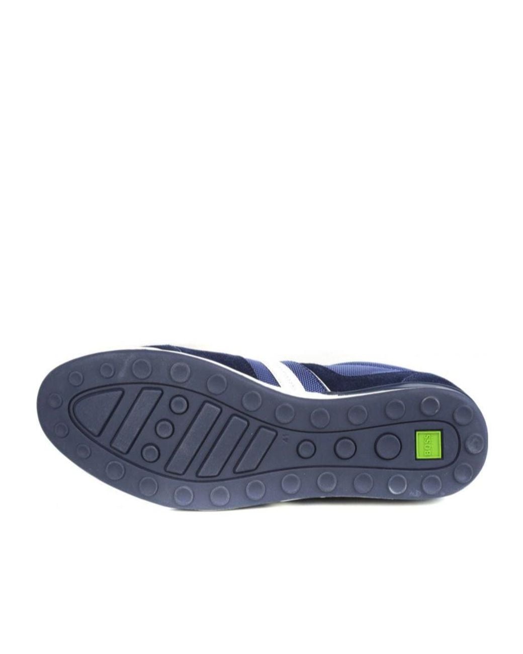 Boss Blue Round-Toe Lace-Up Low-Top Sneakers for men