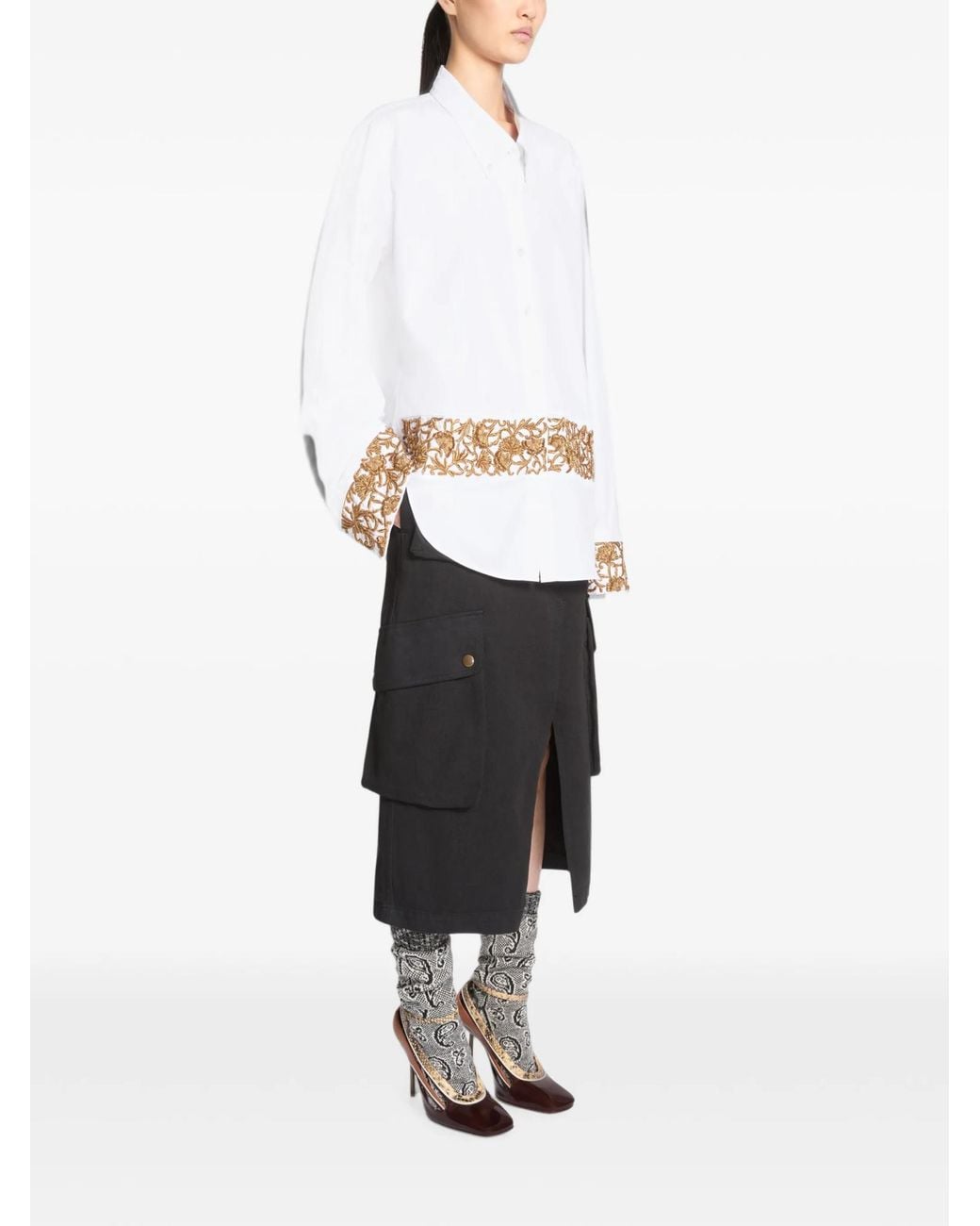 Dries Van Noten White Floral Embroidered Shirt