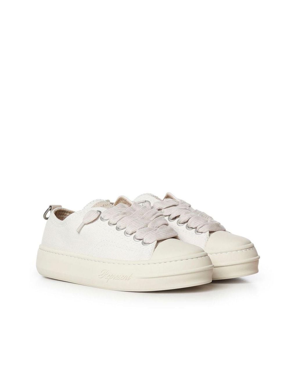 Represent White Textured Canvas Low-Top Sneakers for men