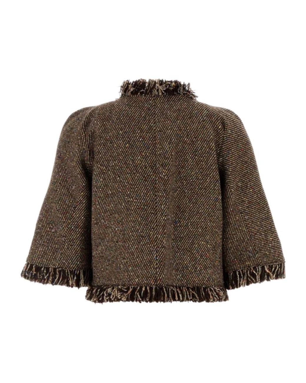 Sacai Brown Fringed Tweed Jacket