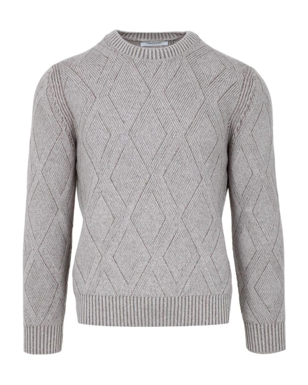 Gran Sasso Gray Round Neck Sweater for men