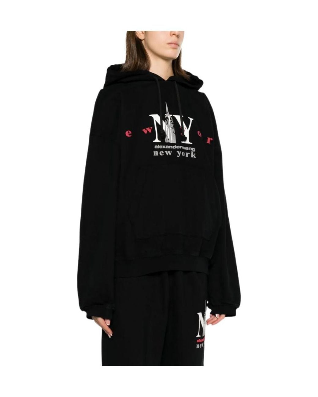 Alexander Wang Black Logo Printed Drawstring Hoodie