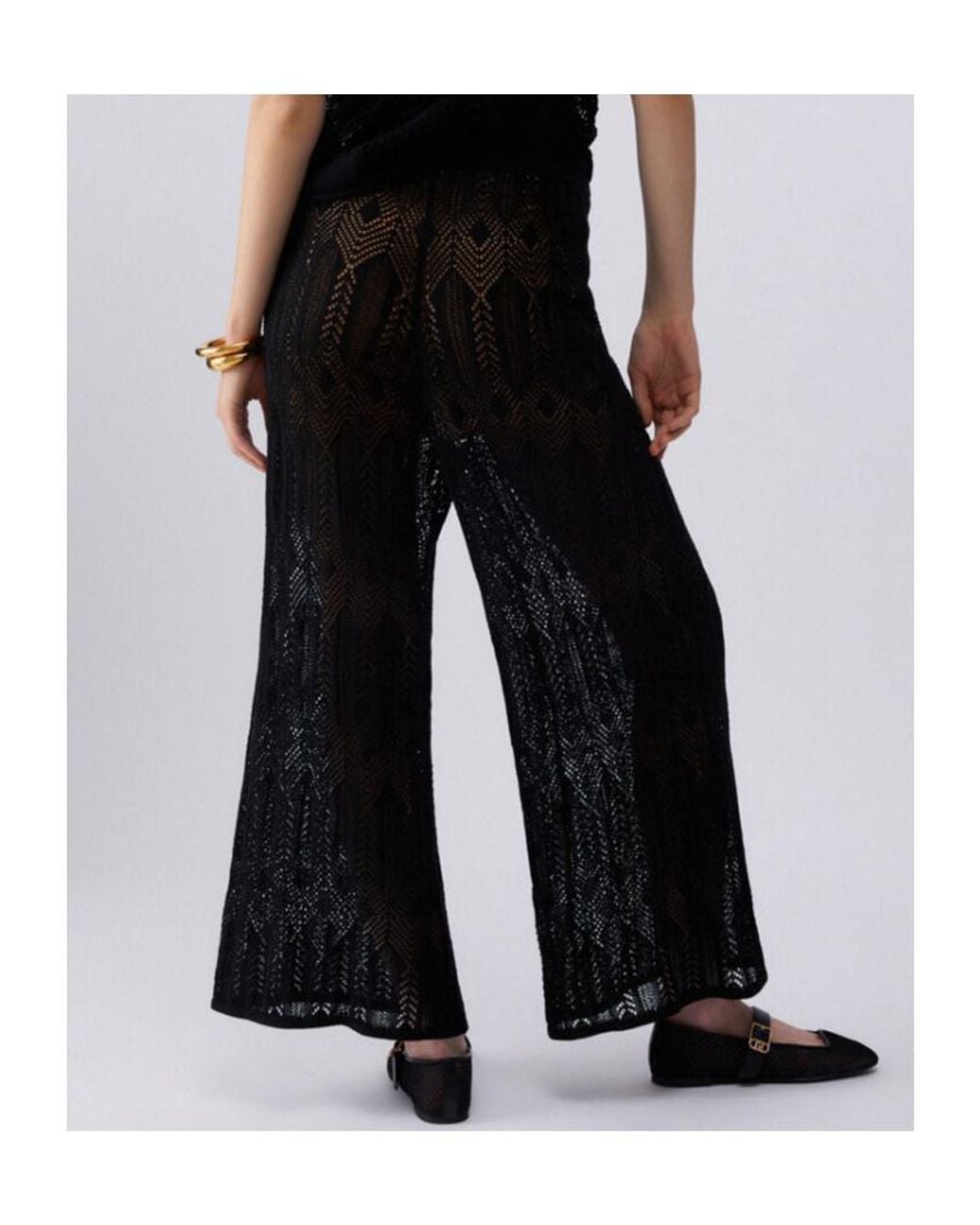 Liu Jo Black Openwork Wide-Leg Pants