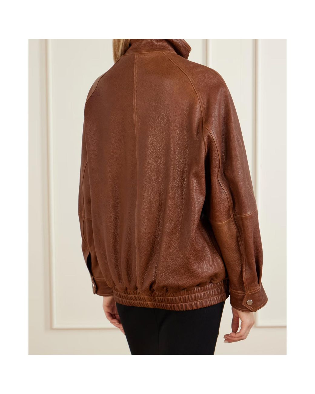 Nour Hammour Brown Ariste Oversized Paneled Leather Jacket