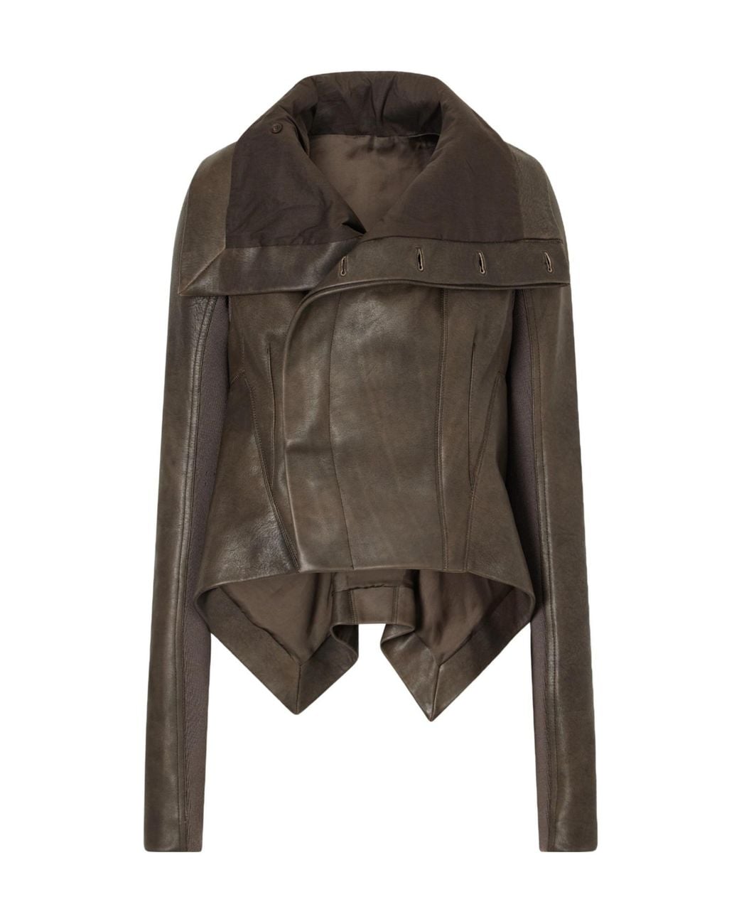 Rick Owens Brown Naska Asymmetric Funnel-Neck Jacket