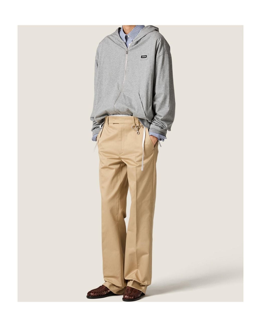 Miu Miu Gray Logo Zip-Up Hoodie