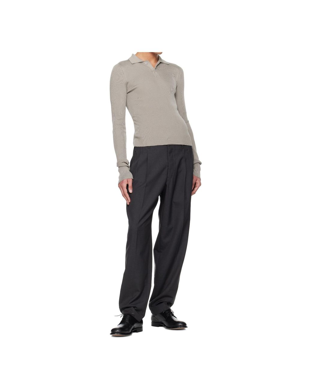 Rier Gray Long-Sleeved Collared Knit Polo Shirt for men