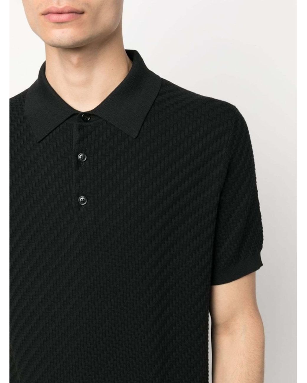 Brioni Black Woven Pattern Knitted Polo Shirt for men
