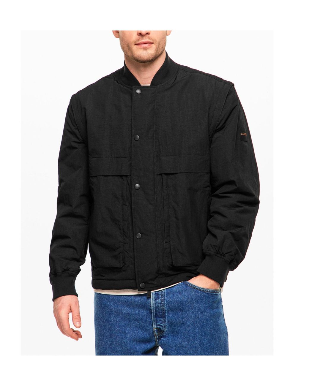 Boss Black Quilted Stand-Collar Jacket for men
