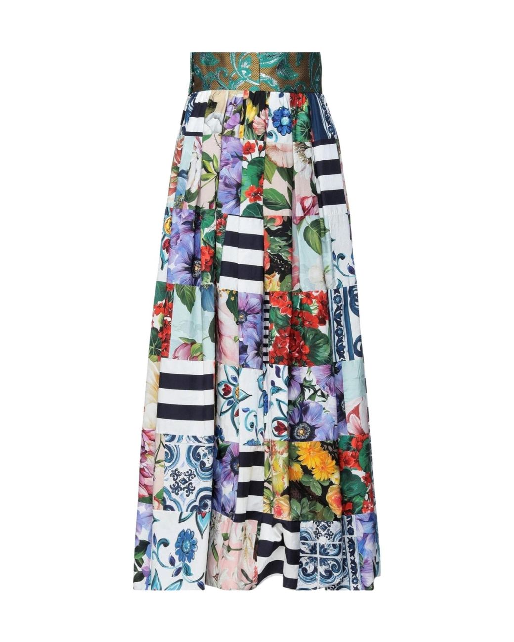 Dolce & Gabbana White Floral Pleated Skirt
